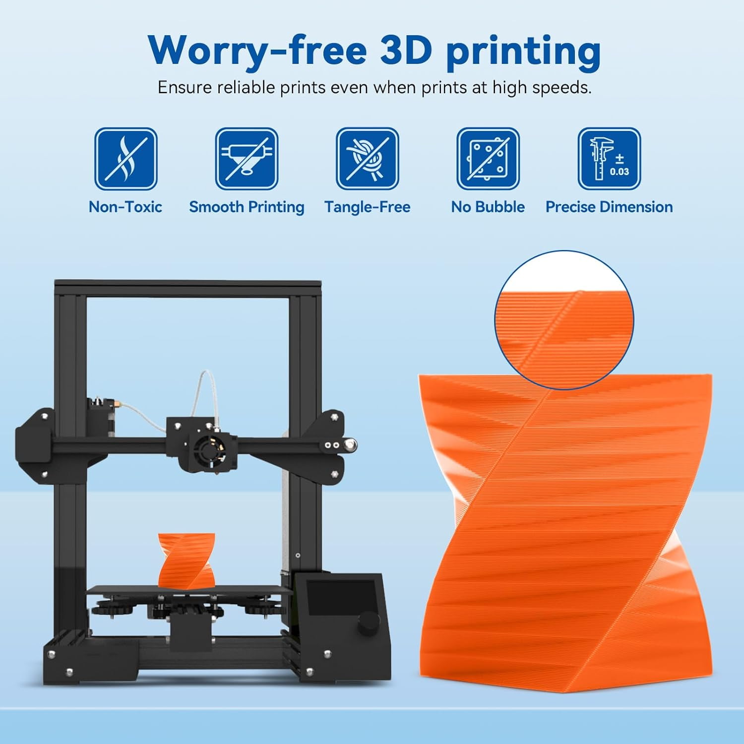 PLA High Speed Printer Filament 1.75mm 1kg Cardboard Spool (2.2lbs) Rapid PLA to 5X Faster Printing Filament Dimensional Accuracy +/- 0.02 mm Fits for Most FDM 3D Printer -Orange