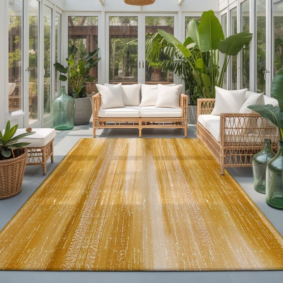 Yellow Gradient Washable Living Room Rugs 8'x10', Minimalist Sea Waves Modern Summer Coastal Washable Throw Large Area Rug Non-Slip Sturdy Edge Binding Carpet for Bedroom Dining Room Office