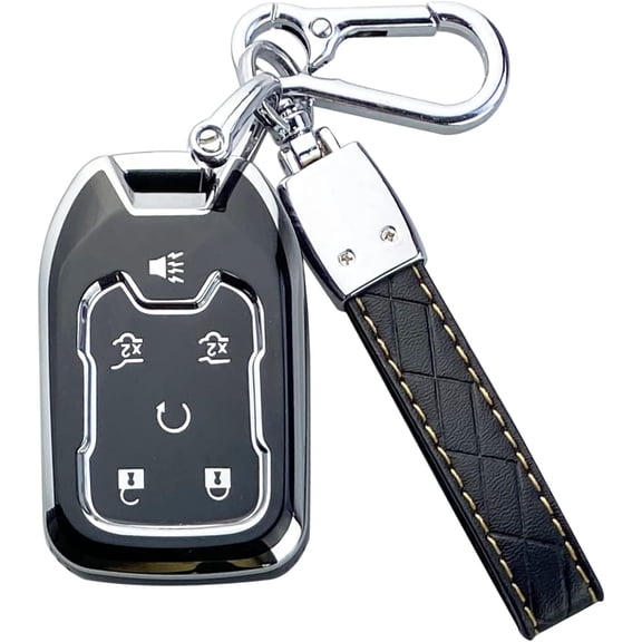 Key Fob Cover Compatible with Chevrolet Silverado Suburban Tahoe GMC Yukon Yukon XL Terrain Acadia 2015-2020 5 Button TPU Keychain Case Holder Protector,Black