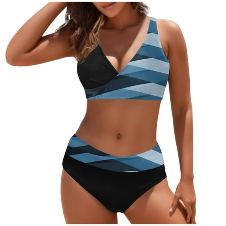Sngxgn Women s High Waisted Bikini Sets Two Piece Swimsuits Cheeky High Cut Bathing Suits(Navy M)