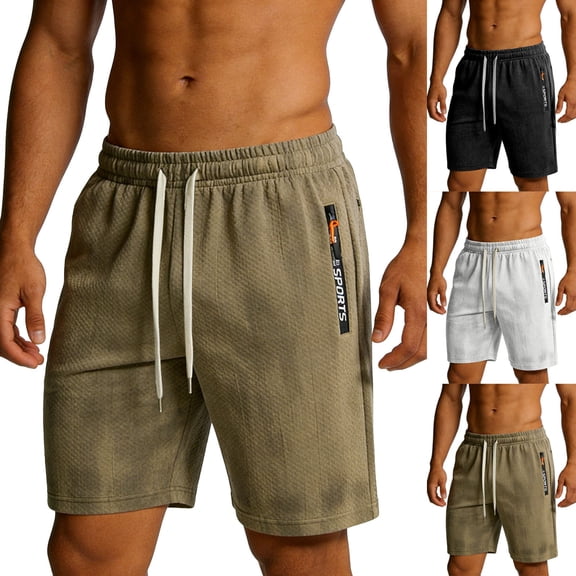 Men's Performance Running Shorts Jacquard Quick Dry Training Fit 8" Inseam Athletic Short Pants, Diamond Textured Elastic Waist Drawstring Workout Short with Zipper Pockets