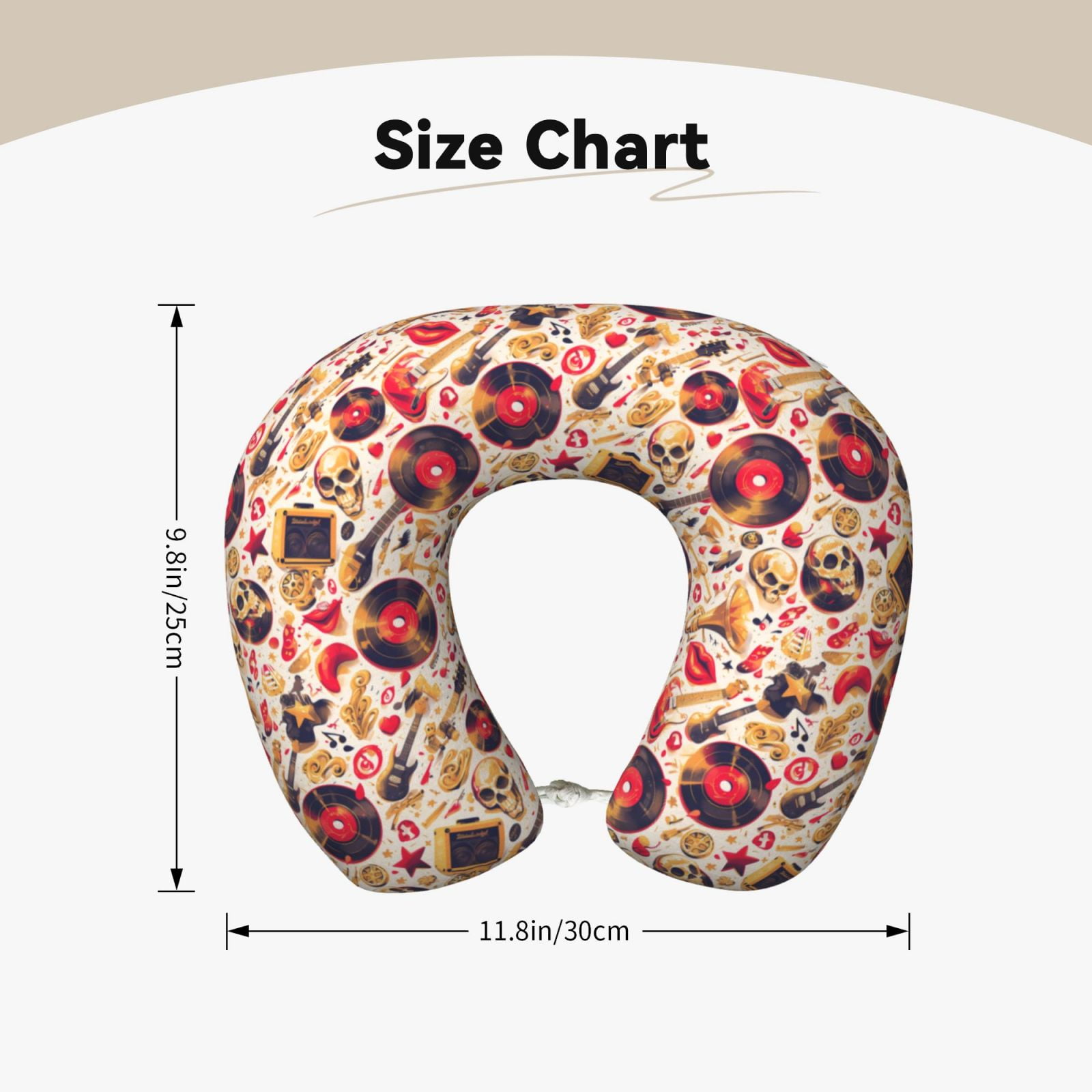Xecao gold Skull Guitar record Print Memory Foam Cervical Neck Pillow Versatile U-Shaped Pillows for Home,Office,Camping,Travelling,Soft Washable Cover