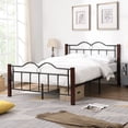 thumbnail image 3 of Full Size Bed Frame, Heavy Duty Platform Bed Frame with Metal Headboard and Footboard, Wooden Legs, Bedroom Mattress Foundation Platform Base Bed Frame, No Box Spring Needed, Brown, Q19541, 3 of 10