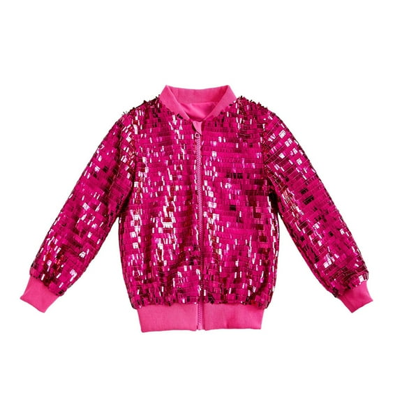 Shine Girls Long Sleeve Zip Up Sequin Jacket for Kids Fashion Outerwear