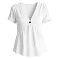 thumbnail image 6 of Turilly Peplum Fit V-Neck Tops for Women Short Sleeved Solid Color Casual Top T-Shirts with Decorative Button, 6 of 6