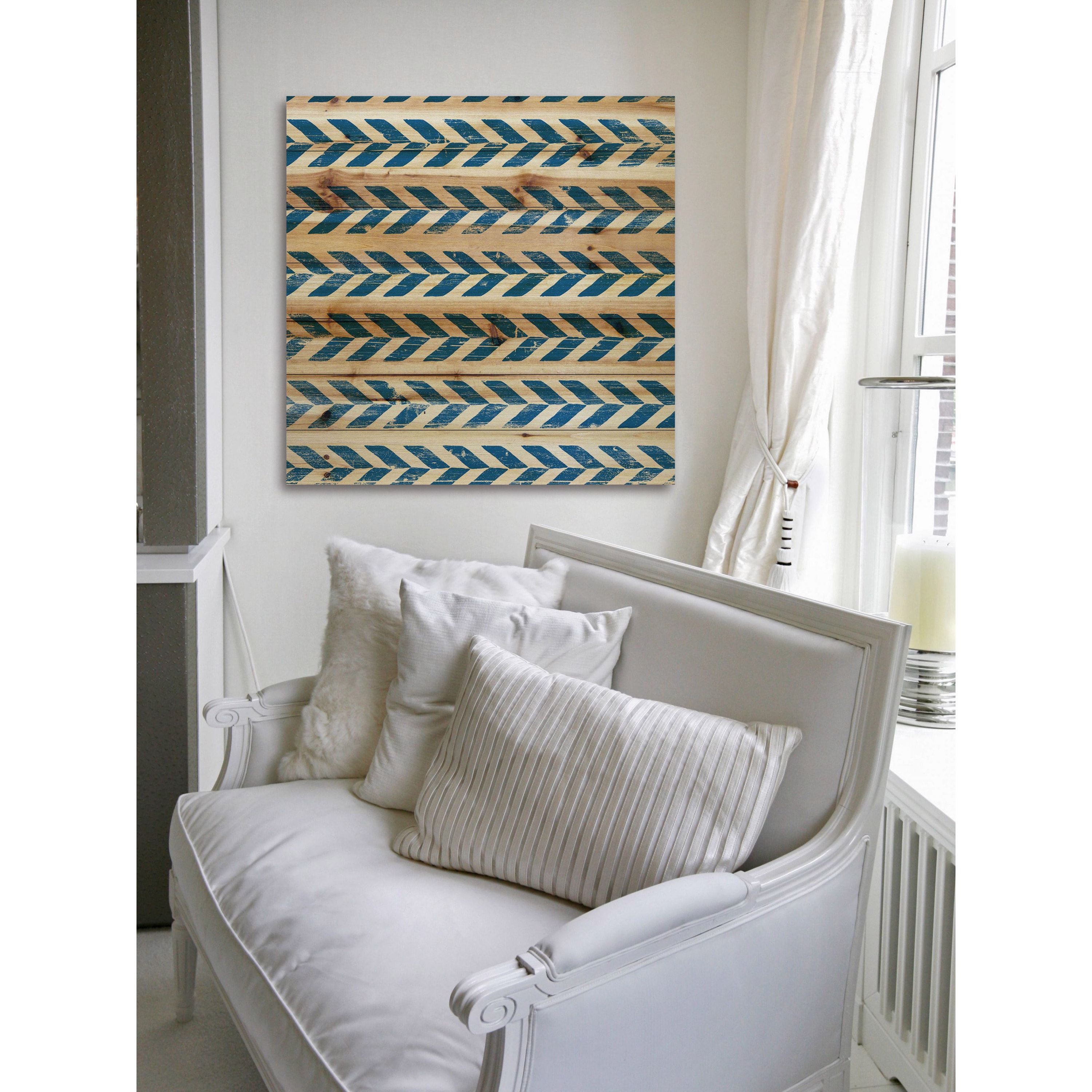 "Blue Tire Tracks" Painting Print on Natural Pine Wood