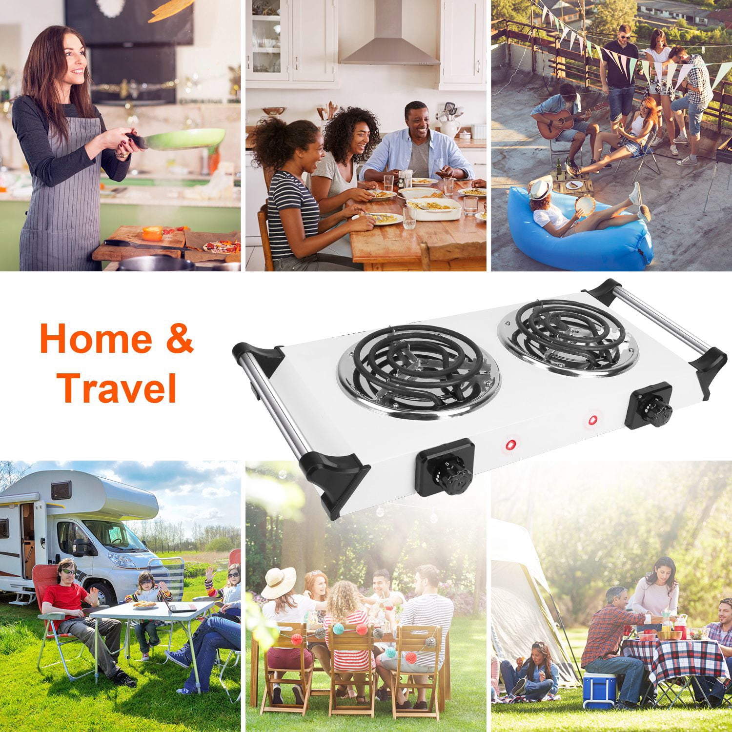 Portable Coil Hot Plate Heating Plate,  1000W Stove Countertop Heater with 5 Grear Fast Heating for Cooking