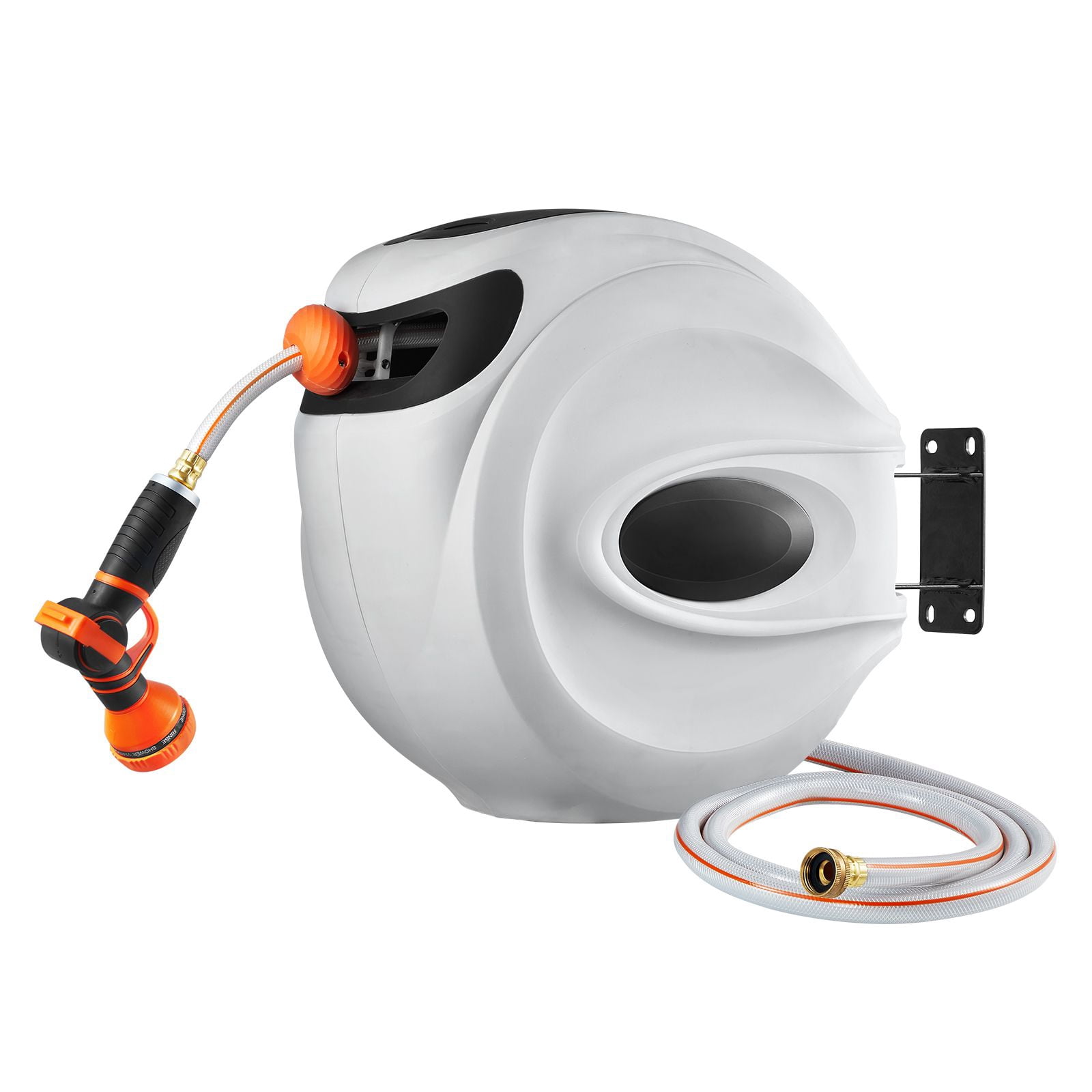 Wall Mount Auto-retractable Hose Reel 84ft x 5/8 in 180 ° Swivel Bracket 9 Function Nozzle, Any Length Lock, Slow Return System, Garden Watering