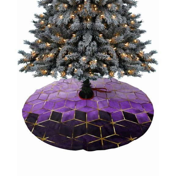 Purple Geometric Christmas Tree Skirt 48 Inches Large Christmas Skirt Tree, Luxurious Ombre Modern Abstract Art Tree Skirt Christmas Decorations for Fireplace Party Holidays Indoor Outdoor
