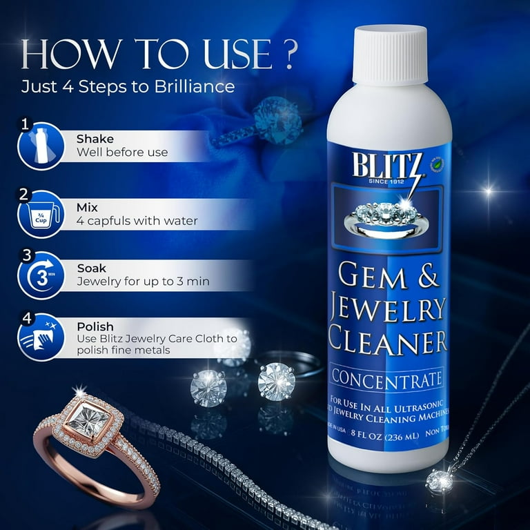 Blitz Gem and Jewelry Cleaner Concentrate, 2-Pack, 8 oz Bottles