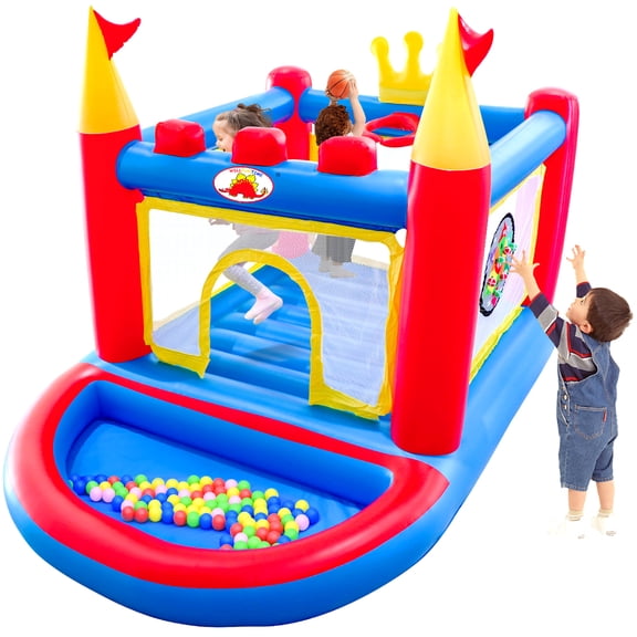 WELLFUNTIME Inflatable Bounce House, PVC Bouncer for Kids Aged 3-8, Jumping Castle with Ball Pit for Indoor Outdoor