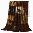 thumbnail image 2 of Rustic Western Cowboy Equestrian Patchwork, Rustic Farmhouse Horse Scene, Warm Flannel Blanket for Ranch House and Living Room, Horse Lovers Housewarming Gift, Rustic Home Decor, 2 of 9