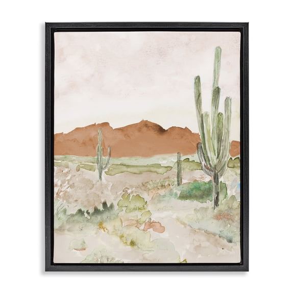 Stupell Industries Southwestern Cactus Plants Dry Desert Scene Distant Cliffs Black Floating Frame Canvas Art, 17 x 21, by Lanie Loreth