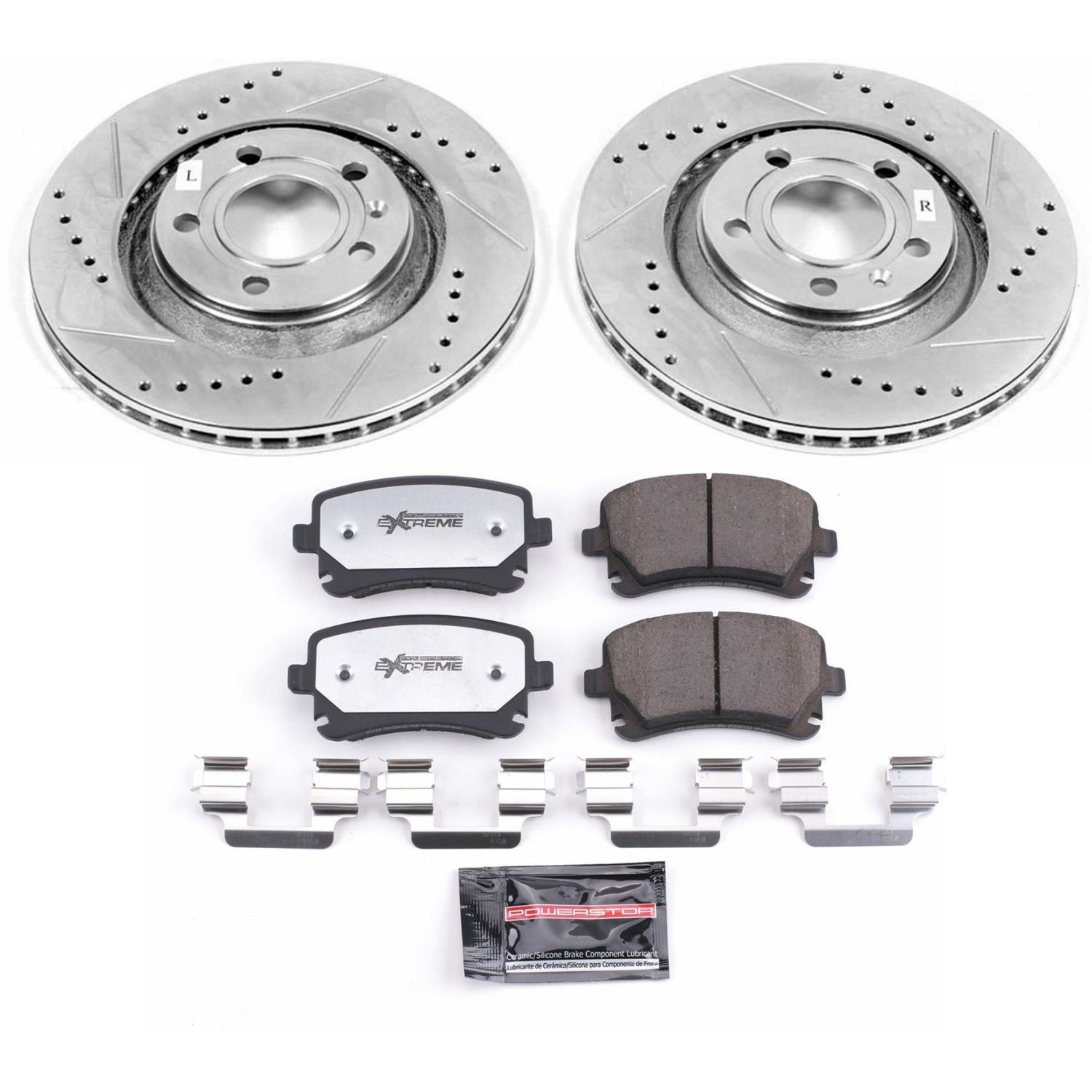 PowerStop Rear Z26 Street Warrior Carbon-Fiber Ceramic Brake Pad and Drilled and Slotted Rotor Kit Fits: AUDI Select Models K4564-26