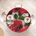 thumbnail image 4 of Ambesonne Rose Fitted Round Tablecloth, Romantic Art of English Garden, 45"- 56" Diameter, Dark Pink Emerald Dust, 4 of 5