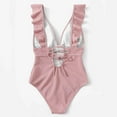 thumbnail image 4 of Uaswgudfs Women's One-Piece Swimwear with Deep Plunge Neckline, Ruffled Shoulder Accents, Stretch-Fit Design, and Flattering Silhouette for Pool Bathing Suits Pink M, 4 of 6