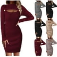 thumbnail image 1 of Gspmoly Robe pour Femmes, Robe Décontractée Unie en Tricot Ajouré à Manches et Col Rond pour Femmes, Robes de Travail pour Femmes, Cadeaux de Vacances, 1 of 8