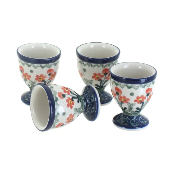 Blue Rose Polish Pottery Peach Posy Egg Cup Set