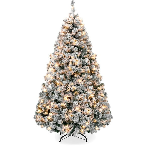 Árbol de Navidad Best Choice Products de 6 pies cubierto de nieve con luces