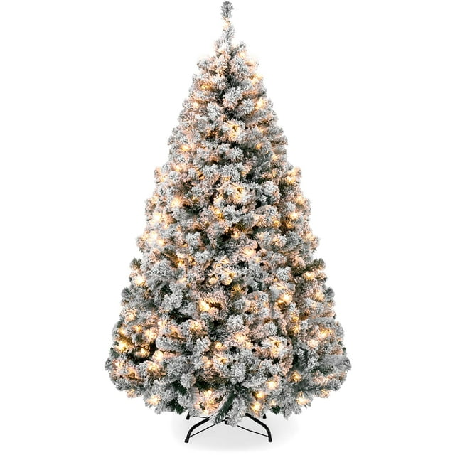 Árbol de Navidad Best Choice Products de 6 pies cubierto de nieve con luces