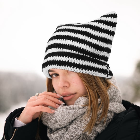 LOLIPPYY Multi Color ped Knit Cat Ear Hat Stylish Warm Unisex Winter Cap