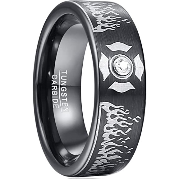 Men's 8mm Black Tungsten Carbide Ring Laser Pattern Rings Comfort Send to relatives and friends Fit Size 7-12