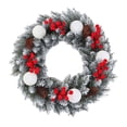 thumbnail image 3 of Corona navideña Corona navideña artificial Corona para puerta de entrada Bayas rojas Navidad Blanco, 3 of 9