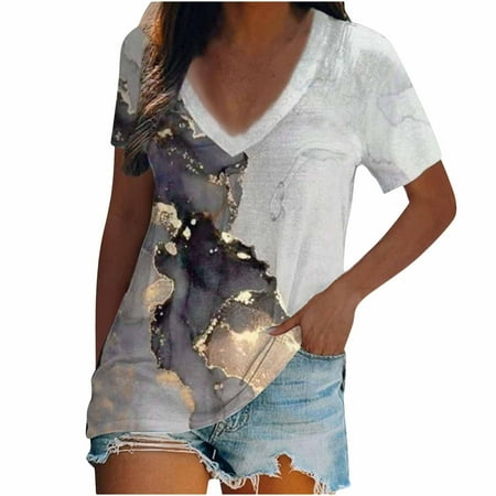 

Plus Size Tops for Women Womens Shirts Women s Vintage V-neck Short Sleeves Printed Pattern Casual Short Sleeve Gradient Summer Tops Blouse Nursing Tank Tops Summer Savings Black Corset Top