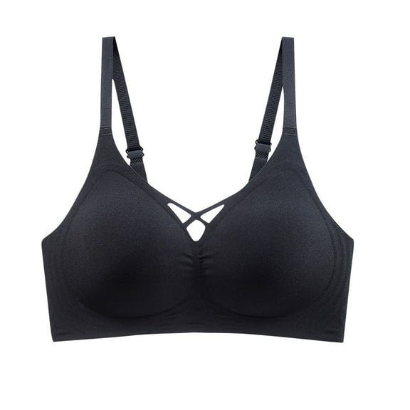 Wireless Bras for Women Seamless Full Coverage Push Up Comfortable Soft V Neck No Underwire Everyday Bra,Black,36 C