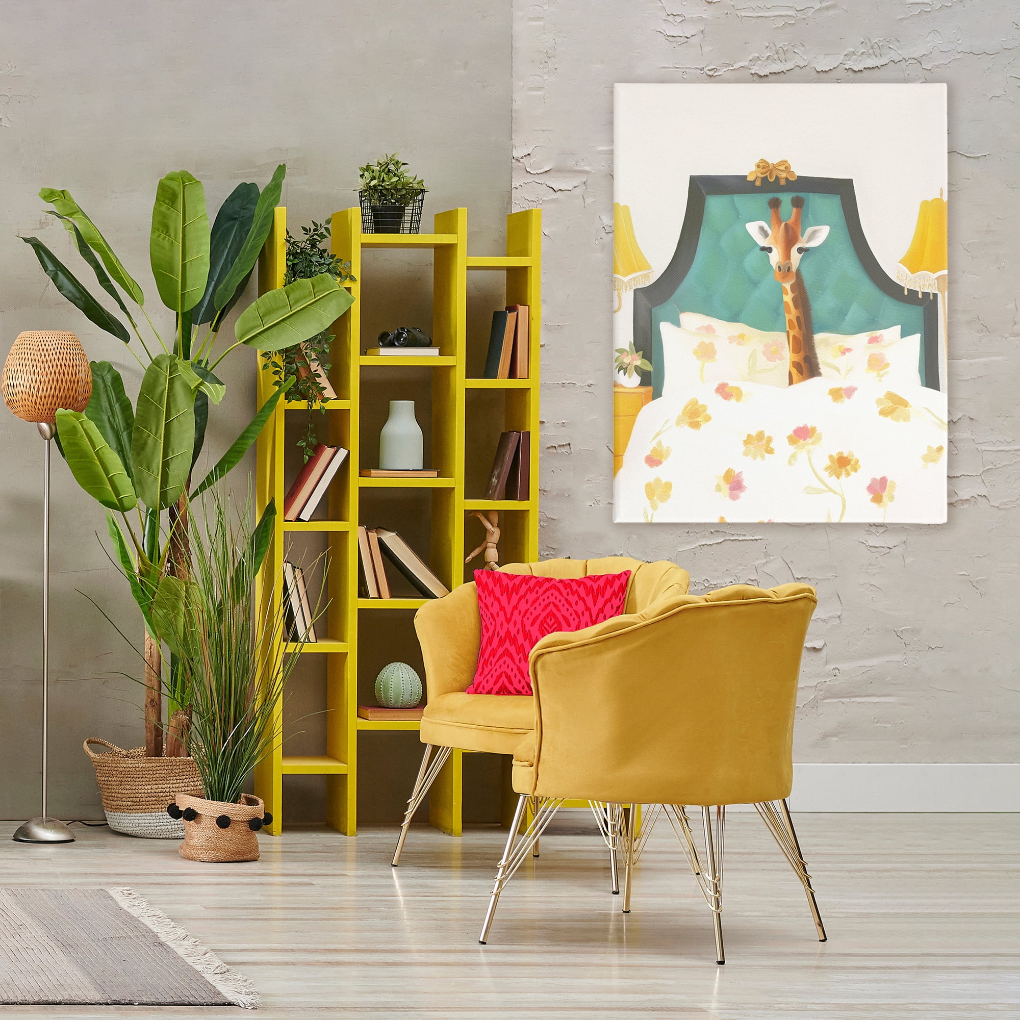 Good Morning Giraffe in Bed Canvas Wall Art, design by Leah Straatsma