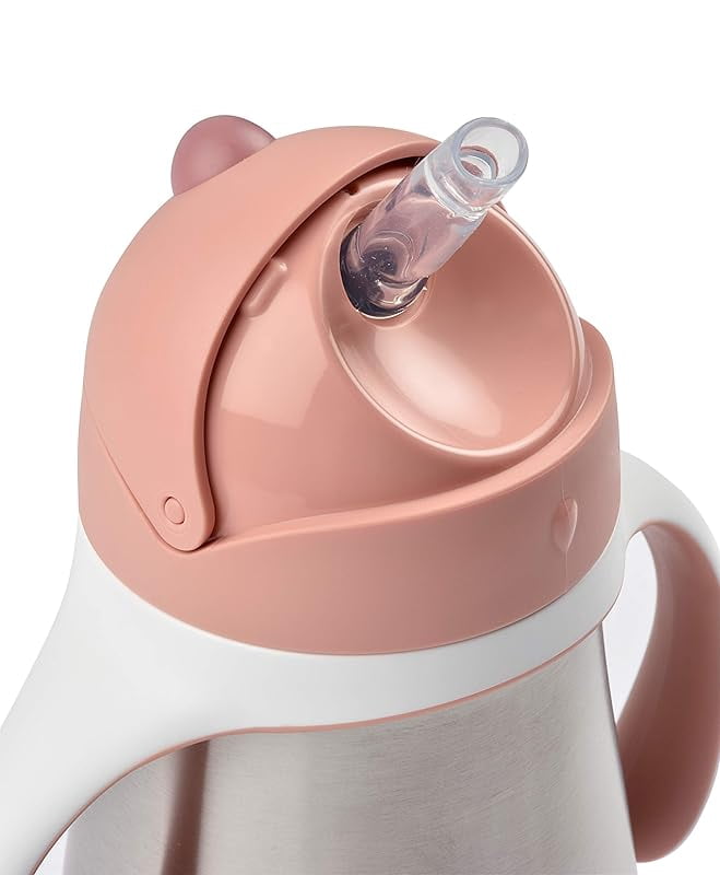 Stainless Steel Straw Sippy Cup, Insulated Toddler Cups Spill Proof with Removable Handles, Made with High Grade Stainless Steel, 8+ months, 8.5 oz, Rose