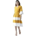 thumbnail image 1 of eloria Women Box Plated Fit and Flare Dress Party Wear Causal Midi Dress Knee Long One Piece Dress, Color: Yellow 3, Size: M, 1 of 6