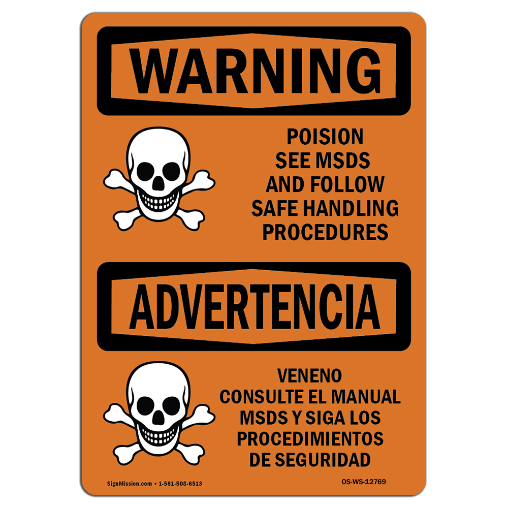 OSHA WARNING Sign - Poison See MSDS Follow Safe Handling  Choose from:  Aluminum, Rigid Plastic or Vinyl Label Decal  Protect Your Business, Work  