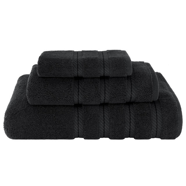 American Soft Linen Ensemble de 3 Pcs, Serviettes en Coton Turc 100 % Véritable de Qualité Supérieure et de Luxe - Noir
