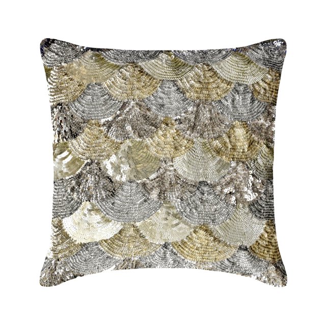 Pillow Cover, Decorative Silver & Gold 16"x16" (40x40 cm) Throw Pillow Covers, Silk Sequins & Fish Scales Throw Pillows For Sofa, Abstract Pattern Modern Style - Altimo