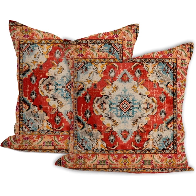 DoubleSided Printing Throw Pillow Covers Pack of 2 18x18 Inch Red Orange Middle Eastern Classical Pattern for Home Indoor and Outdoor Sofa Bed Decor Add Sophistication and Style