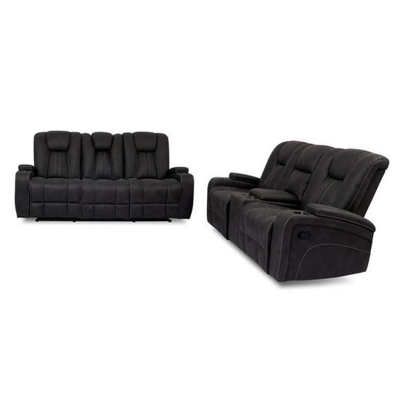 Furniture of America Axle Faux Leather 2-Piece Sofa Set in Dark Gray