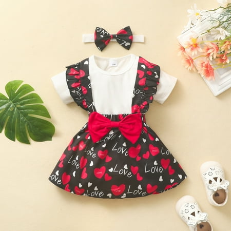 

Dyfzdhu 0-18M Baby Girls Dress Kids Toddler Love Print Bwknot Dress Solid Romper Tulle Princess Dress With Hairband