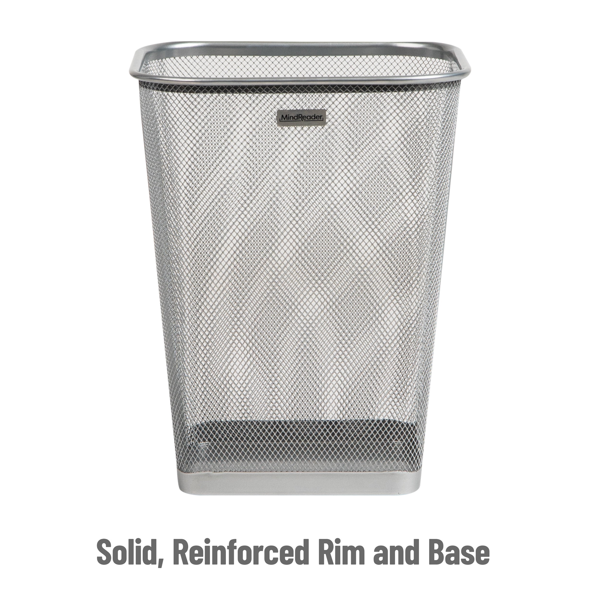 Mind Reader Mesh Trash Can, Waste Paper Basket, Square, Office, Metal, Set of 2, Silver