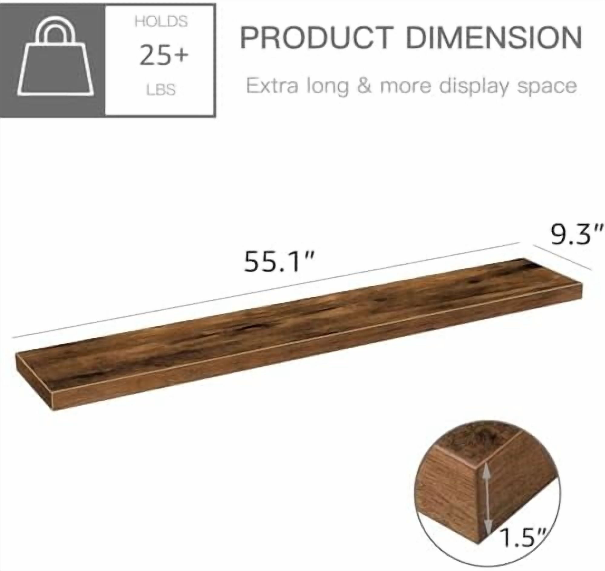 Floating Shelves for Wall 55.1" Extra Long - Wall Shelf Bathroom Kitchen Living Room Bedroom Farmhouse Home Decor Display Bookshelf Large 55.1 x 9.3 inch Set of 2, Rustic Brown (008-140BN)