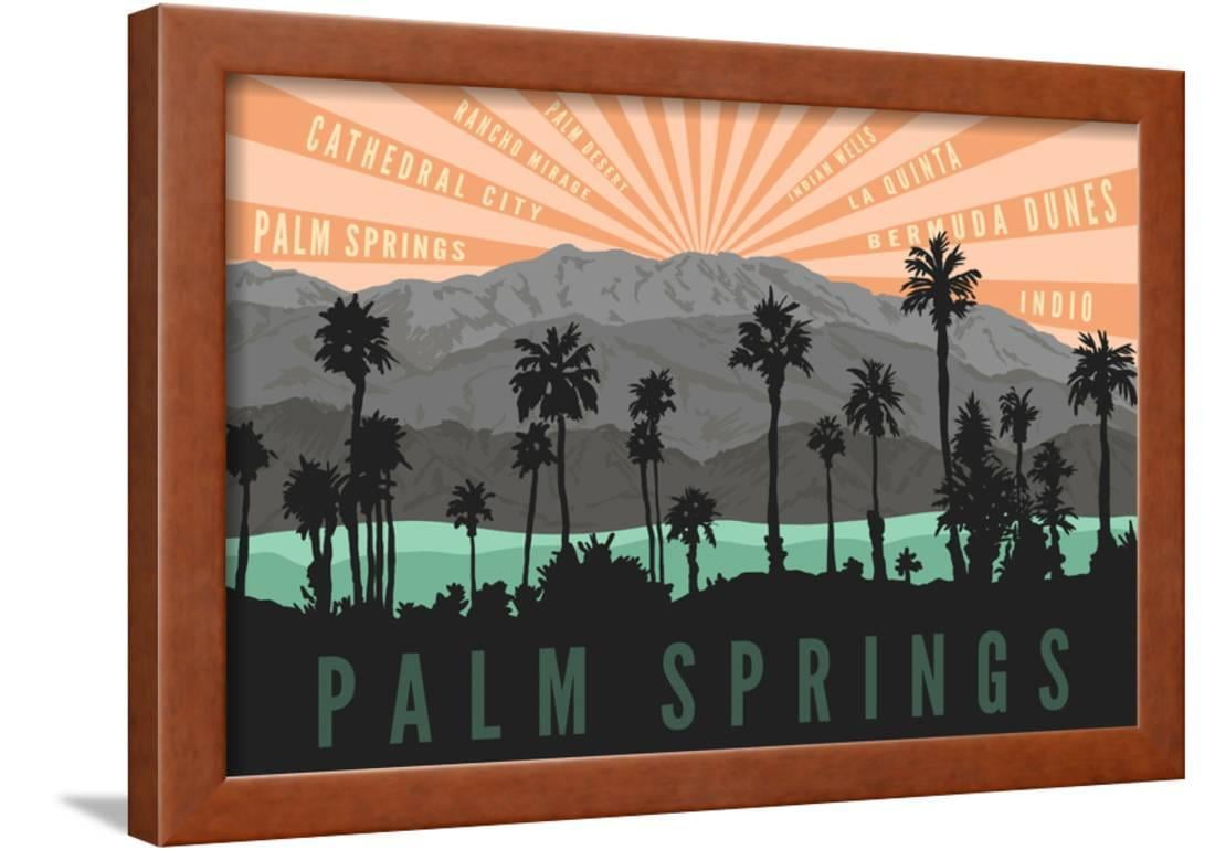 Palm Springs, California - Palm Trees and Mountains Vintage Style  Mid-Century Modern Travel Art Framed Print Wall Art By Lantern Press -  Walmart.com