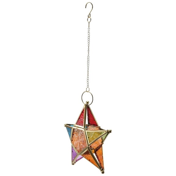 Multicolour Glass Star Votive Tea Light Candle Holder Hanging Lighting Lantern Weddk5391
