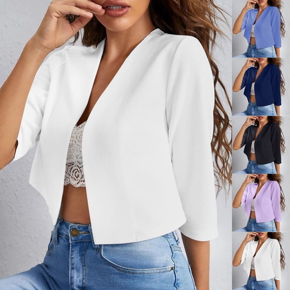 Jsaierl 3/4 Length Sleeve Womens Cardigans Plus Size Open Front Shirts Trendy Solid Ladies Blouses Flowy Cotton Tunic Tops S-2XL