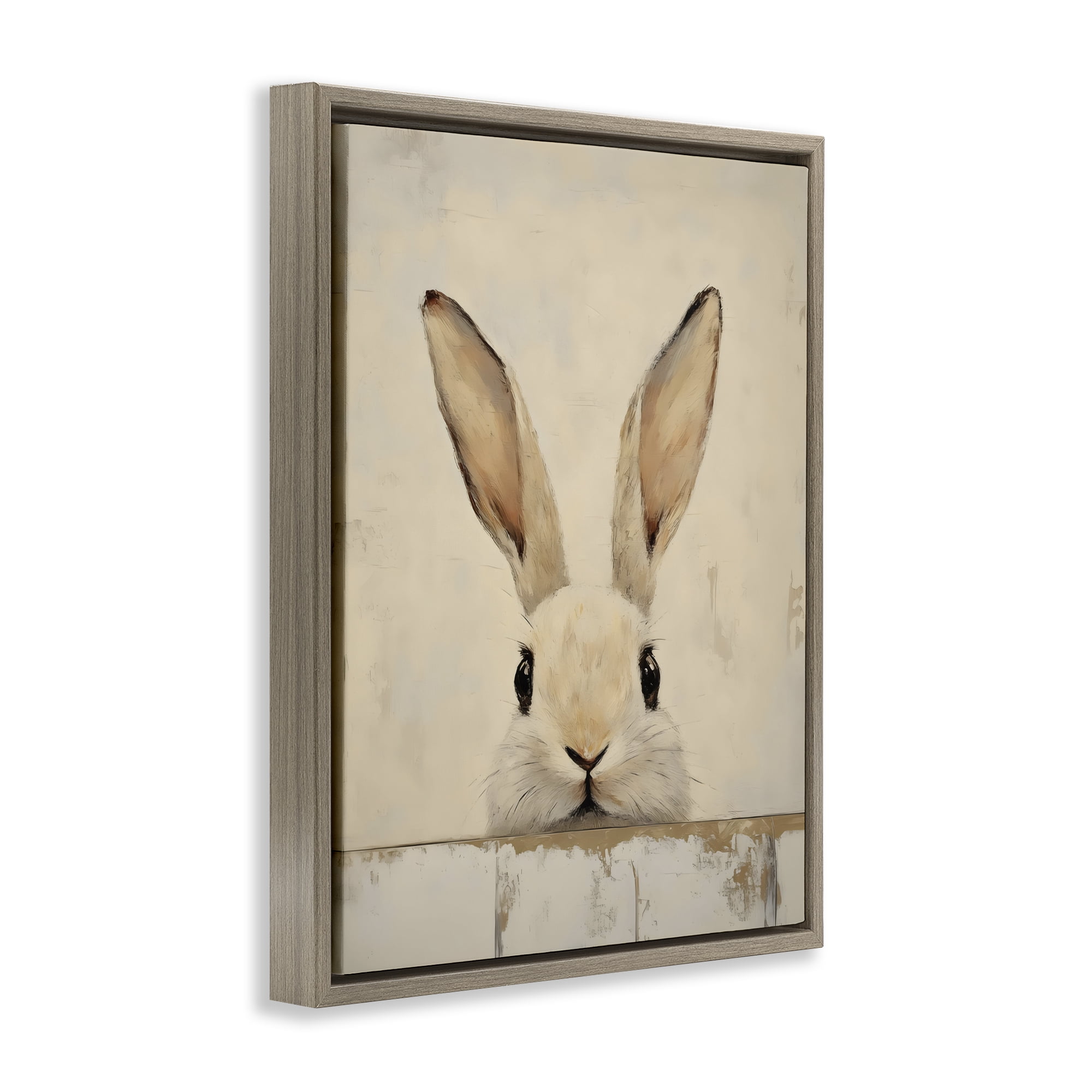 Stupell Industries Peeking Bunny in Soft Neutrals Brown Framed Floater Canvas Wall Art, design by LSR Design Studio