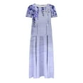 thumbnail image 4 of Sakmal Purple Plus Size Summer Dresses Long Crew Neck Loose Fit Flowy Short Sleeve Floral A-Line Dress, 4 of 6