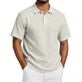 thumbnail image 2 of Dwelliawo Mens Summer Collared Polo Shirts Raglan Sleeve Textured Knit Short Sleeve Button Tops Wrinkle Free Light Comfortable Business Casual Golf Hiking Beach Daily Wear Shirts For Men Beige 3xL, 2 of 5