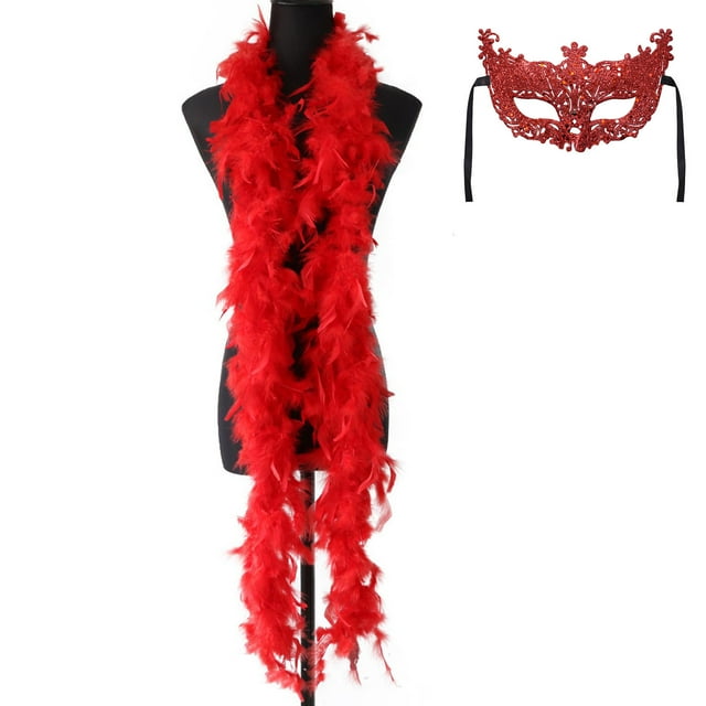 Bufandas de plumas de pavo de 40 g, boa de Chandelle con máscara para baile, bodas, manualidades, fiestas, decoración de fiestas, 2 yardas, bufanda para mujer