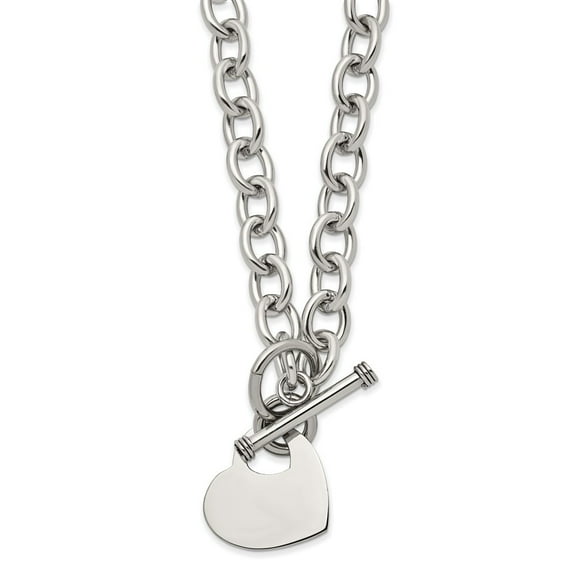 Stainless Steel Polished Heart Toggle Necklace; 18 inch; for Adults and Teens; for Women and Men