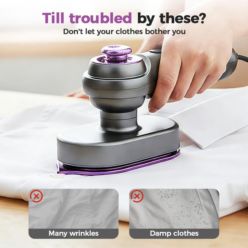 Mini Steam Iron Handheld – Portable Garment Travel Steamer for Clothes, Wet & Dry Vertical Steaming & Flat Ironing, 20s Heat Up, Rotatable Handle, No Board Needed