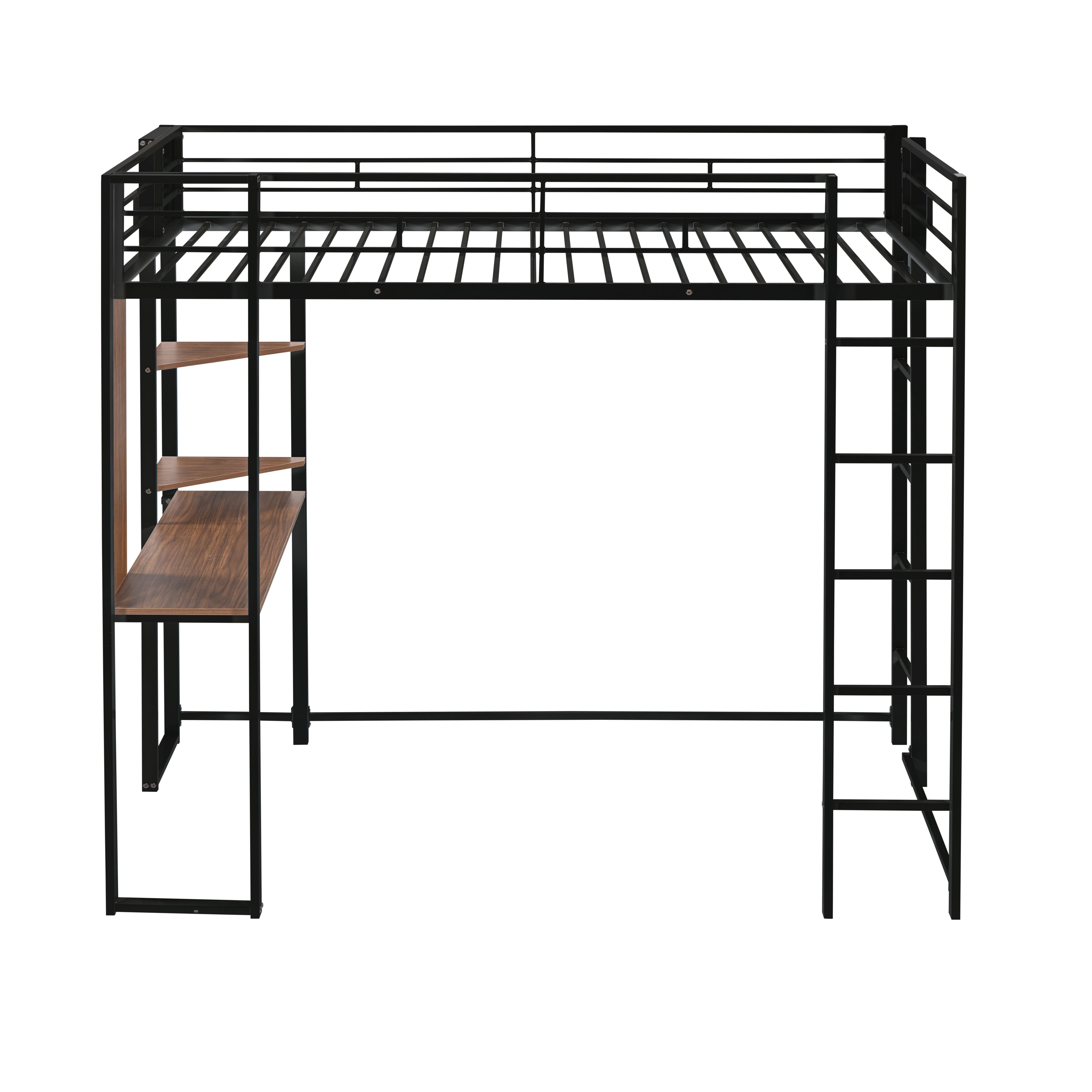 Gewnee Metal Twin Size Loft Bed with Desk, Two Shelves and Built-in 2 Ladders for Kids Teens,Black
